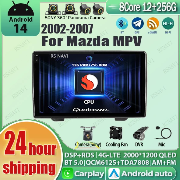 

Android 14 Carplay Auto 2K Screen Car Radio Multimedia Player For Mazda MPV 2002-2007 WIFI+4G DSP Qualcomm Stereo Head Unit GPS