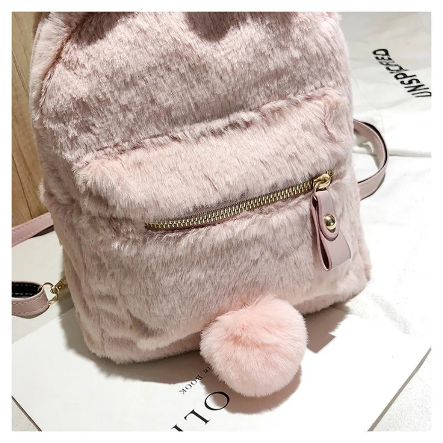 Zaino da cartone animato in peluche tinta unita nuovo arrivo autunno/inverno Zaino da coniglio carino Zaini da donna casual pelosi con orecchie di coniglio