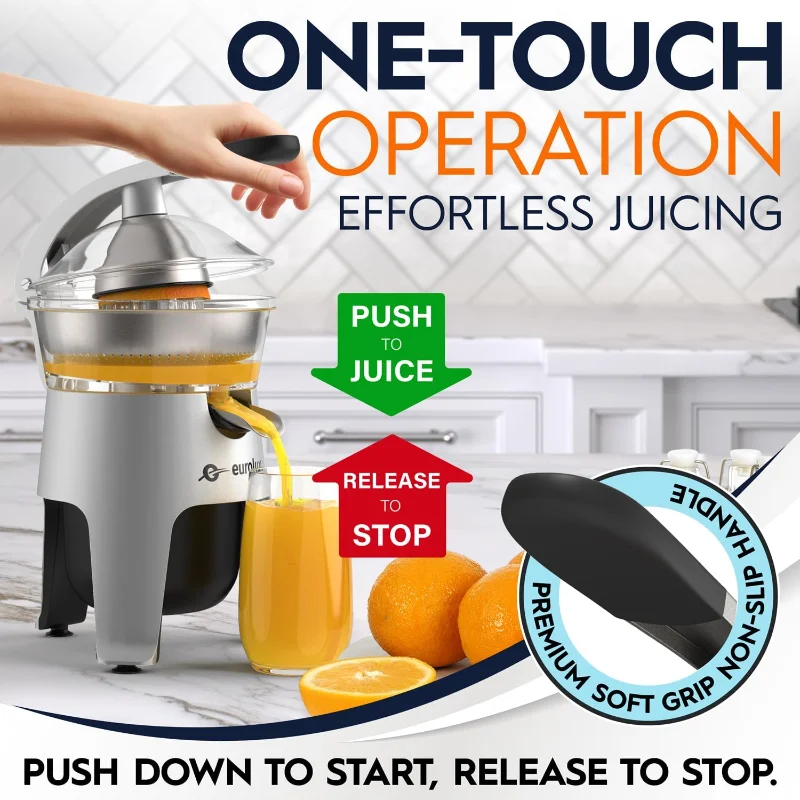 عصارة الحمضيات الكهربائية من الفولاذ المقاوم للصدأ من يورولوكس، للبرتقال والليمون والجريب فروت |   300 واط من السلطة