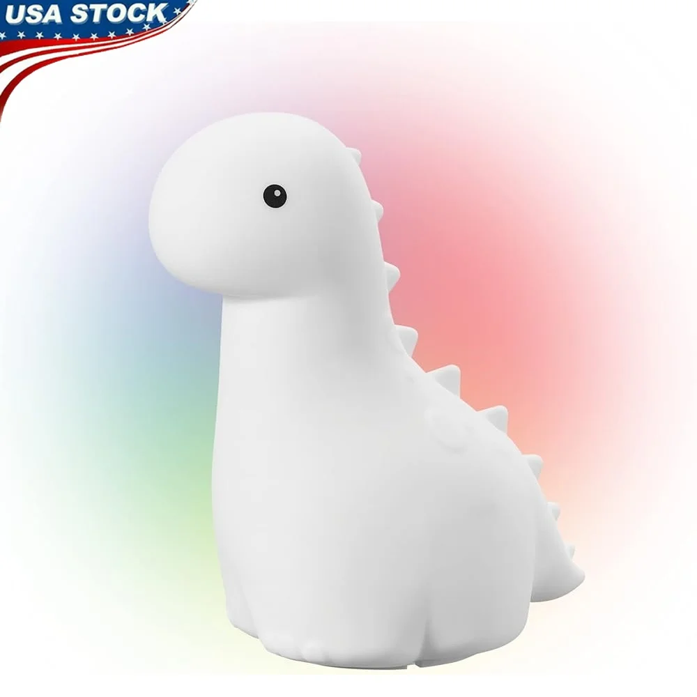 

Multicolor Changing LED Silicone Night Light Brontosaurus Tap Lamp Rechargeable Nursery Decor Soft Glow Functional Kids Room
