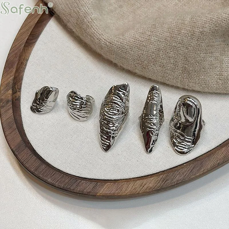 Wide Band Ring 3D Artistic Irregular Texture Exaggerated Knuckle Statement Women Fashion Ornament Daily Party Wear