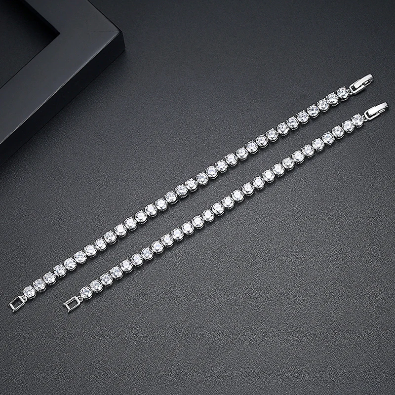 LUOTEEMI 5mm CZ Tennis Bracelet Iced Out Cubic Zirconia Wedding Bracelets For Women Men Silver Color Bling Zircon Jewelry Gift