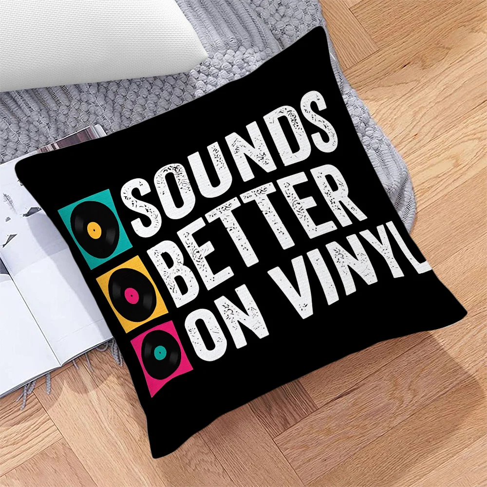 Short Plush “Sounds Better on Vinyl” Pillowcase 18x18 Inch Double Sided Printed Zipper Cushion Cover Retro Music Decor