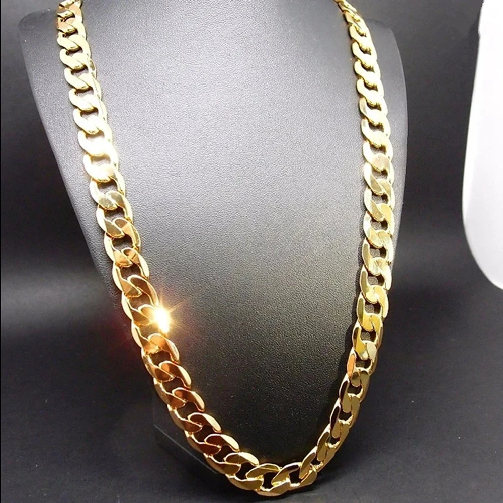 

Classic Heavy 105g 12mm Thick Wide 18K Yellow Gold Filled Men's Necklace Curb Chain Jewelry 60cm Long Hip Hop Male Clavicle Gift