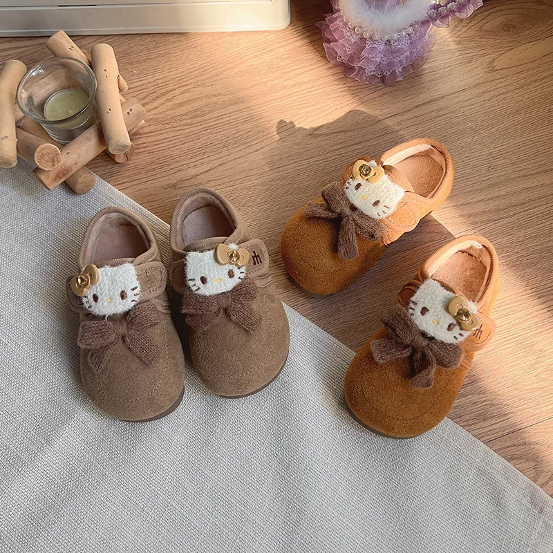 

Детская повседневная обувь, туфли на плоской подошве из искусственной кожи с бантом, модная весенняя обувь с героями мультфильмов для девочек, Нескользящая коричневая обувь цвета хаки, размер 22-32