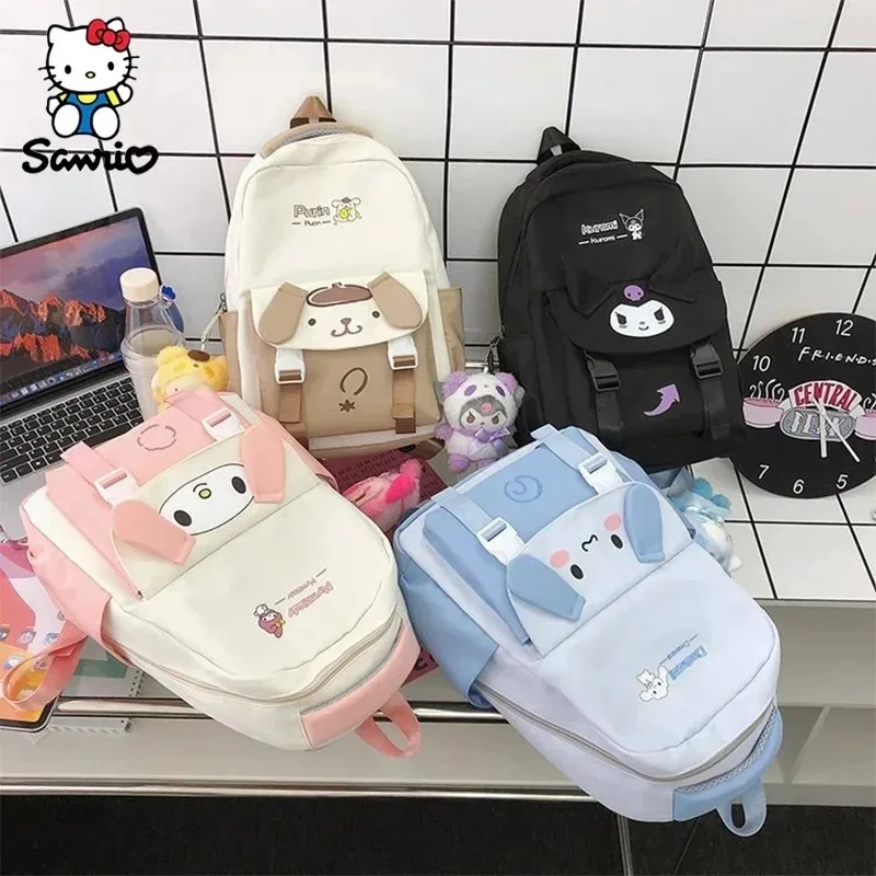 Sanrio Cartoon Kuromi Cinnamoroll Melody Cute Student Backpack Sanrio Leisure High Capacity School Bag Fashion Gift Girls New