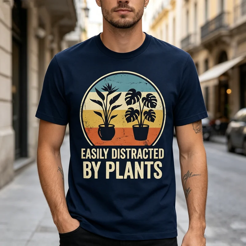 Easily Distracted By Plants Unisex T Shirt Plant Lover Gift Mens Womens Tee Cotton Crew Neck Short Sleeve