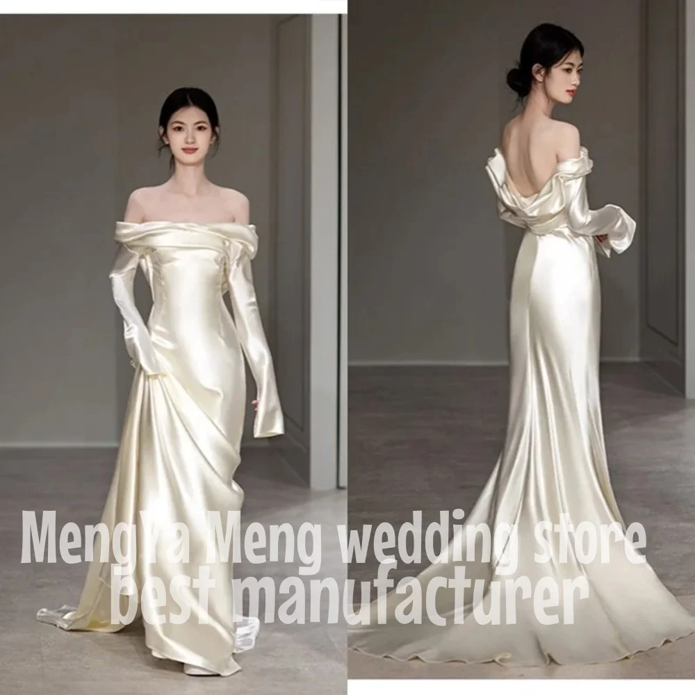 ZHUISHU ที่กําหนดเองชุดราตรีซาอุดีอาระเบียดูไบประณีตพรหมสําหรับผู้หญิง vestidos Para mujer อย่างเป็นทางการ Elegant Ivory SATIN