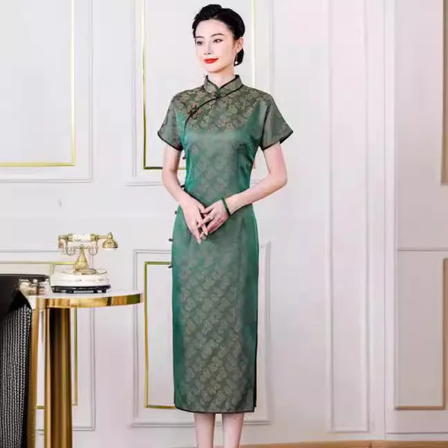 

High-End Quality Real Silk Cheongsam Qipao Summer Women's Retro Improved Dress Slimming Chinese Chi-Pao