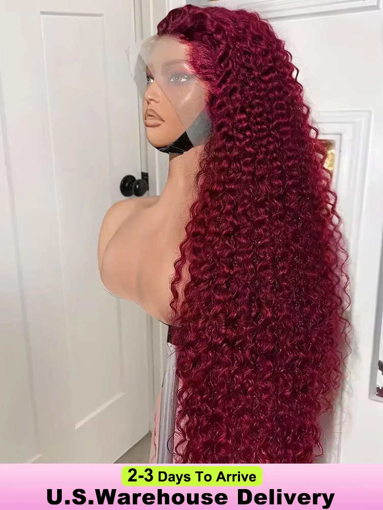 

40 Inch Burgundy 99J Curly Human Hair Wig 13x6 Hd Deep Wave Lace Front 100% Human Hair Wig Colored Lace Frontal Pre Plucked Wigs