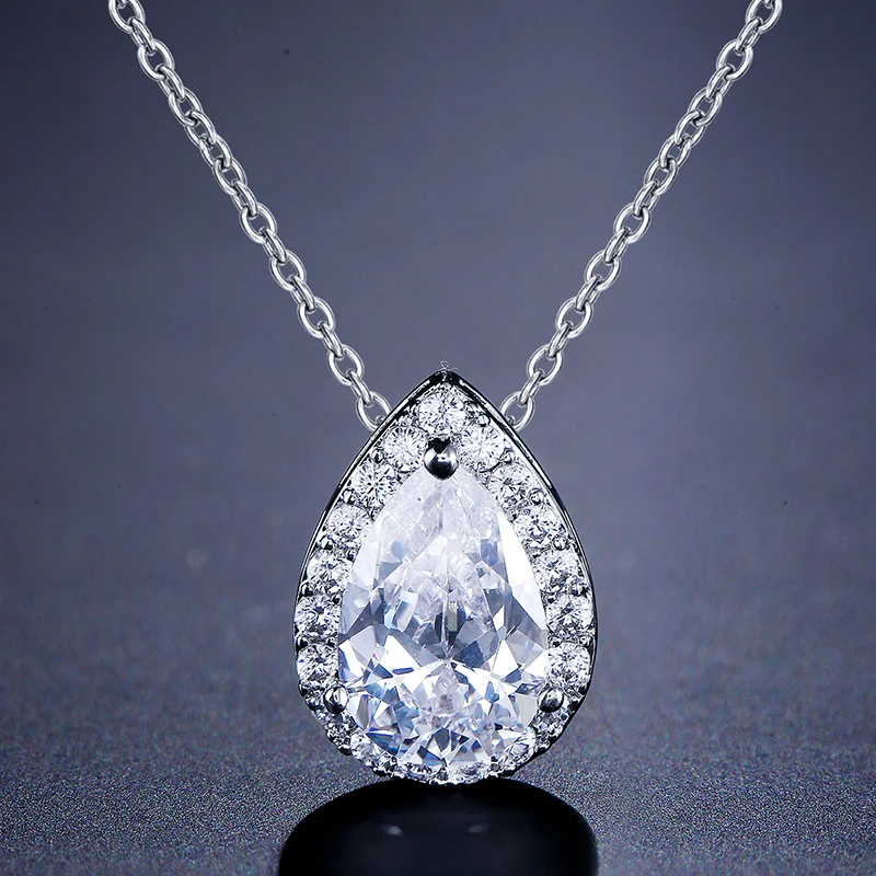 ZAKOL Trendy Water Drop CZ Zircon Chain Pendant Necklaces Sparkling Teardrop Zirconia Crystal Wedding Jewelry for Women NP008