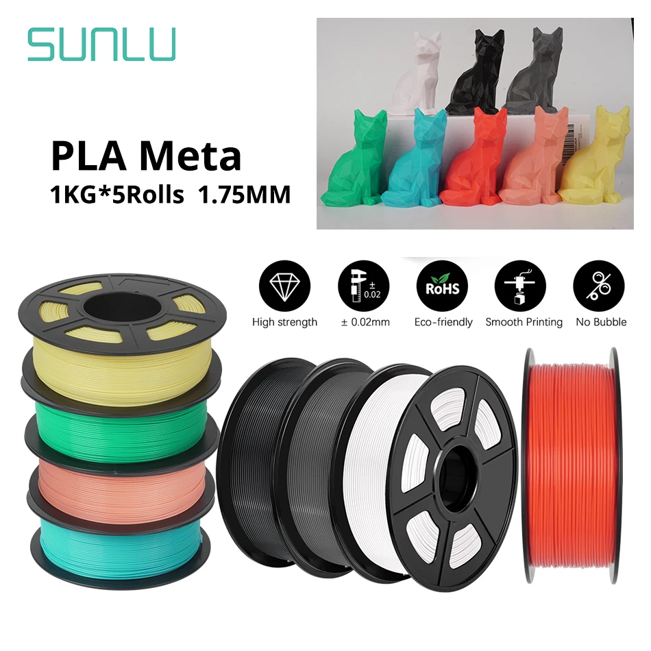 

SUNLU PLA Meta 3D Filament 5KG 1.75MM No Bubble Odorless High Liquidity Better For Fast Printing Eco-Friendly Artwork Design