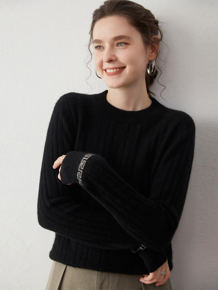 Elegant Sweater Women's 100% Cashmere Sweater Pullover Autumn Winter Clothing O-Neck Pullover Chic Warm Knit Cozy Bamboo Texture