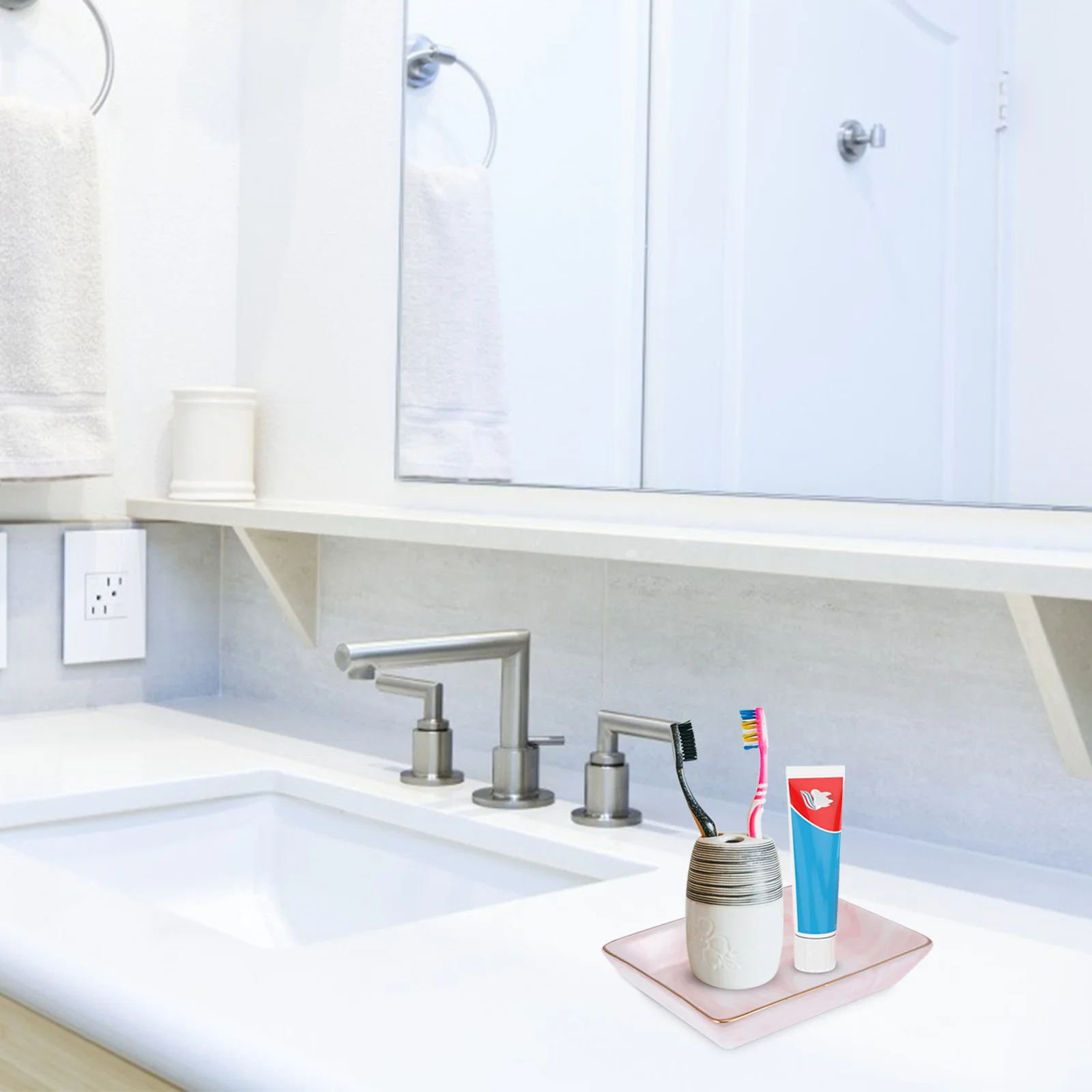 세라믹 대리석 무늬 트레이 직사각형 보관 접시 우아한 보석 진열 정리함 화장대 욕실 장식용