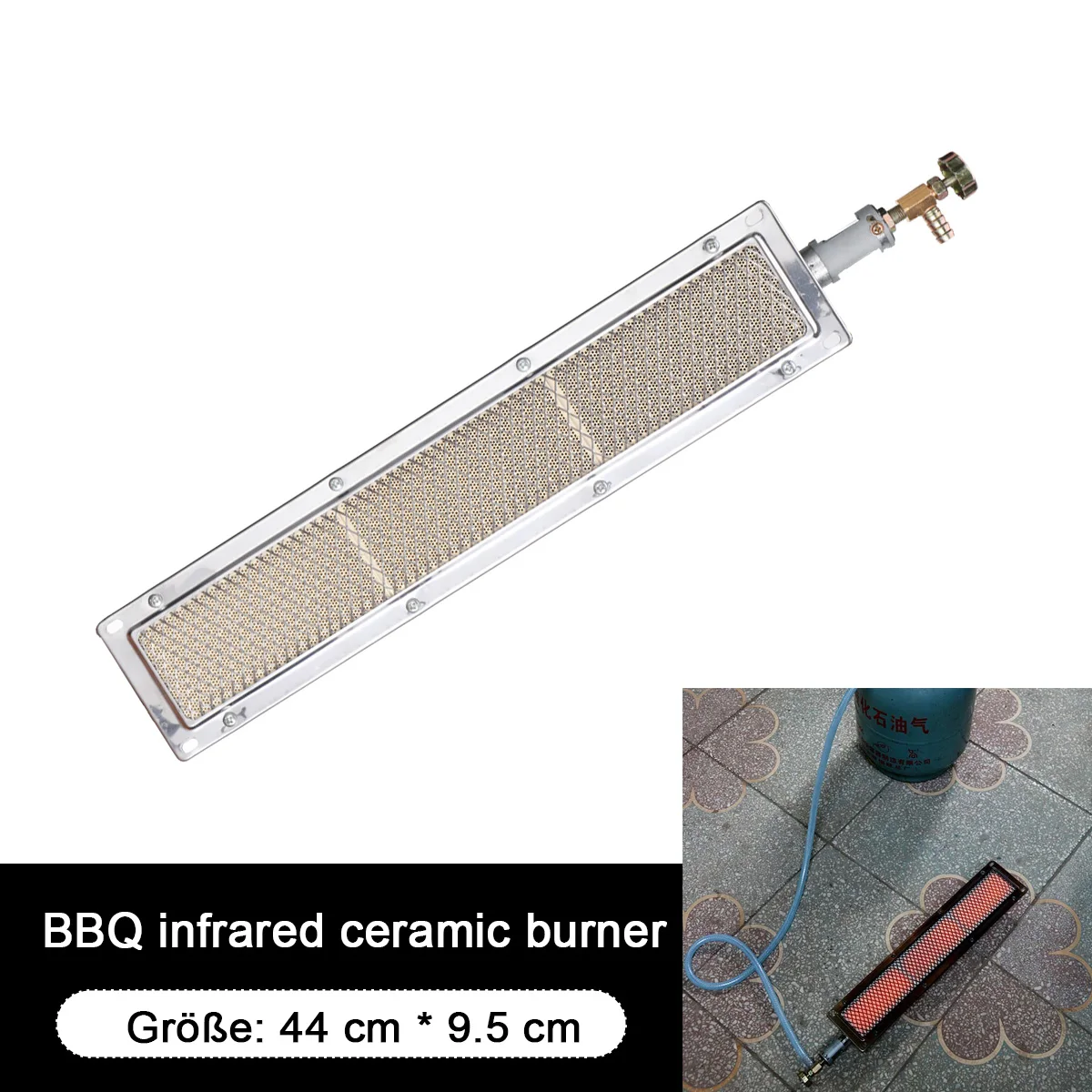 Hochwertiger Gasbrenner für BBQ-Grills, Lebensmittelverarbeitung & landwirtschaftliche Trocknung, gleichmäßige Wärmeverteilung, rauchfrei, schadstofffrei für Restaurants, Bauernhöfe & Lebensmittelindustrie, 44 x 9,5 cm Gas-Infrarot-Keramikbrenner, Metall- & Keramikkonstruktion, Grillbrenner. – Detail 10