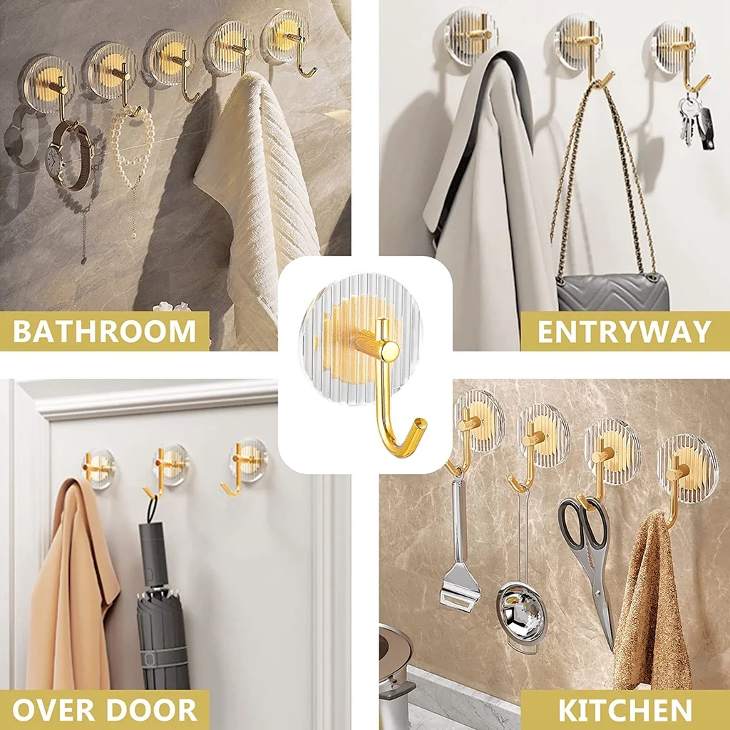 4PCS Self Adhesive Acrylic Wall Hooks Waterproof Towel Hooks For Bathroom Shower Home Organization For Luxury Design Strong Hold