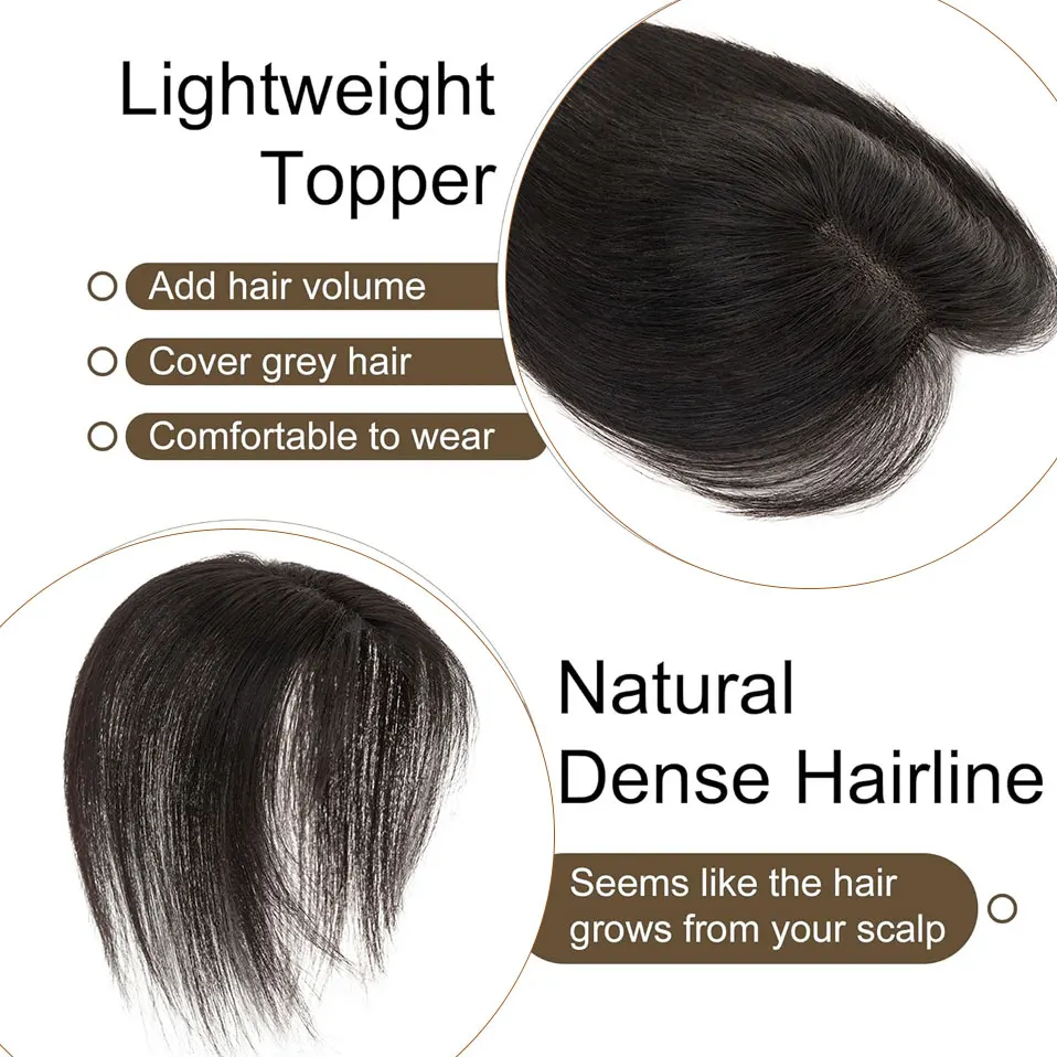 S-noilite الشعر القبعات العالية للنساء شعر بشري حقيقي توبر 10 بوصة ربطة اليد رقيق كليب في أعلى قطع الشعر ثلاثية الأبعاد 360 ° غطاء إضافة حجم #4