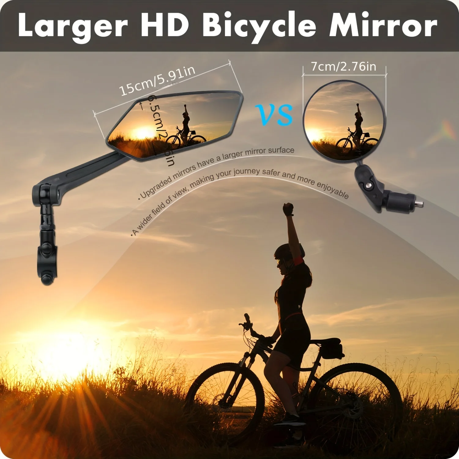 2pcs Adjustable Wide Angle Rear View Bike Handlebar Mirrors - 360° Rotatable Safety Glass - Ideal for Bicycle, E-bike, Scooter 