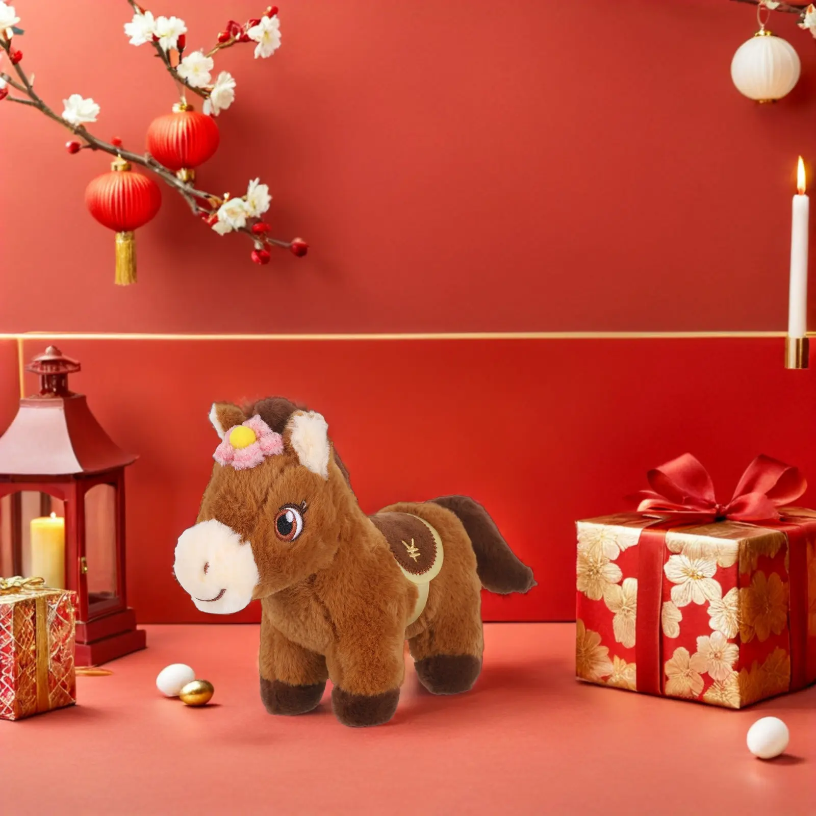 

Cute 30Cm Year of The Horse Soft Animal 2026 Chinese New Year Celebration Mascot for Home Decor Nursery Pillow Goody Bag Filler