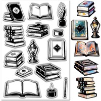 Book Reading Clear Stamps Books Pen Ink Candle Silicone Stamp Reusable Background Transparent Rubber Stamp Seals for Journaling
