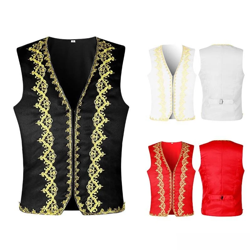 

Men's V-Neck Printed Vest Jacket Single Button Dress Clothes Trendy Outerwear Autumn Season Seven Quarter Sleeve Other Material