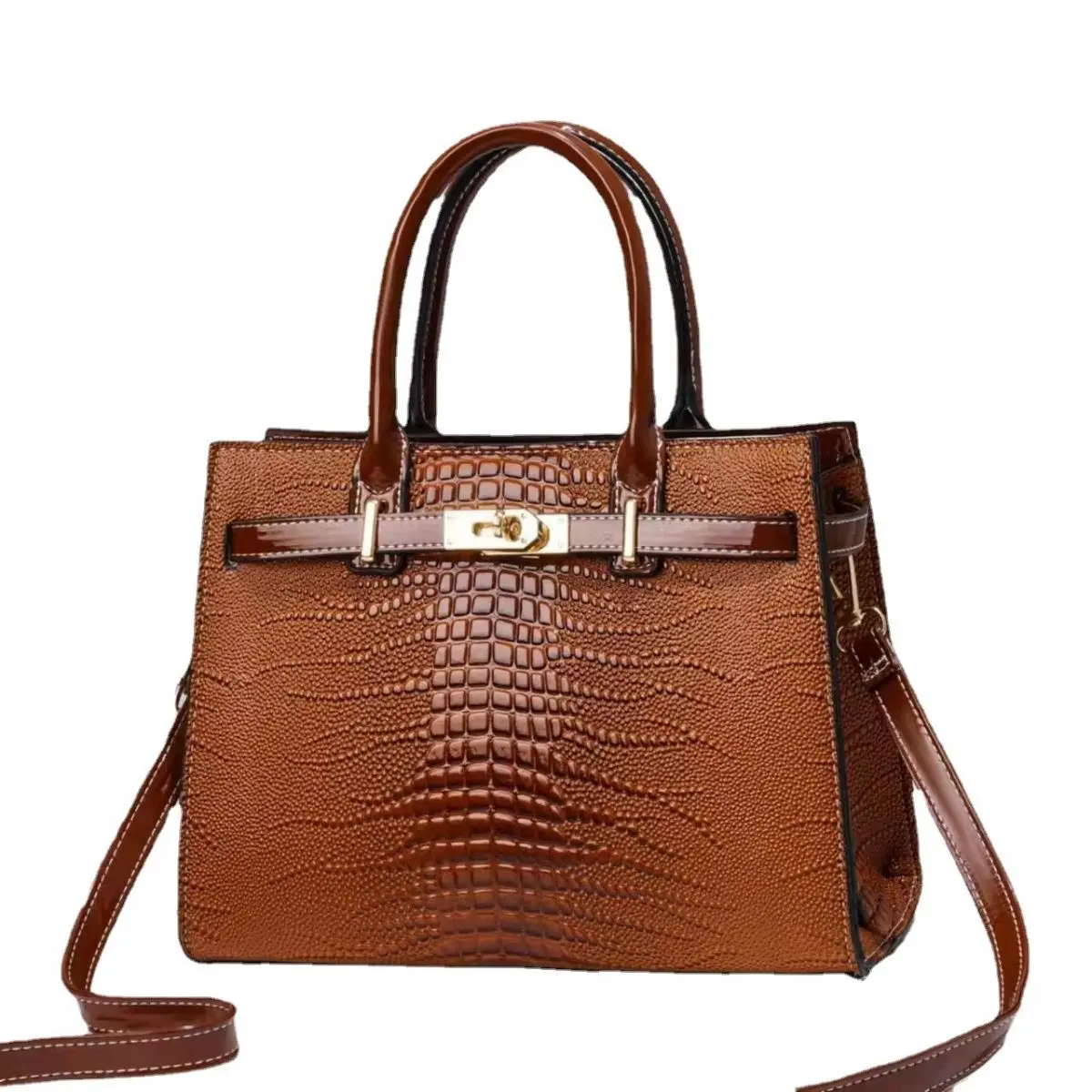 2024 new Kelly shiny leather European and American fashion large capacity single shoulder crossbody handbag