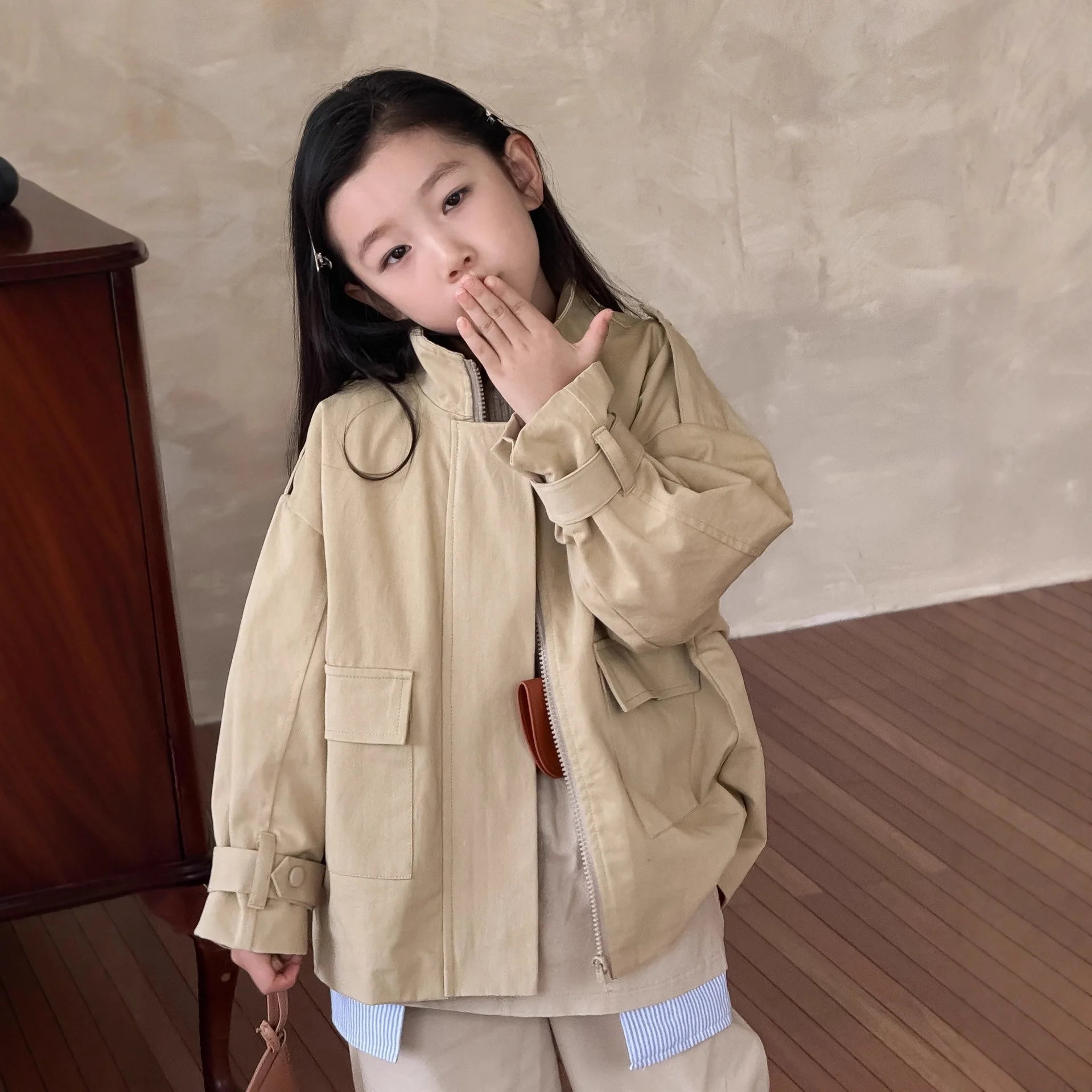 

Girls' Outerwear 2025 Autumn Edition Children's Workwear Jacket Windbreaker Jacket Children's Single Breasted Button
