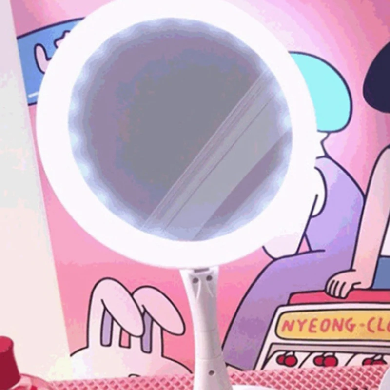 Espejo de maquillaje multiusos, lámpara de escritorio USB, espejo de doble cara, LED plegable, aumento de 10 veces