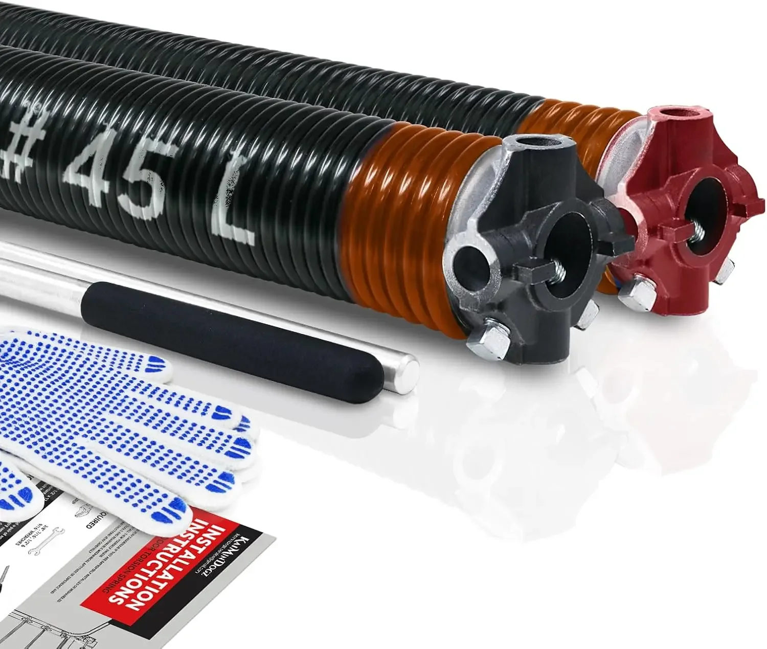 

Pair of 2" Garage Door Torsion Springs Set with Non-Slip Winding Bar & Gloves,High Precision Electrophoresis Black Coated,