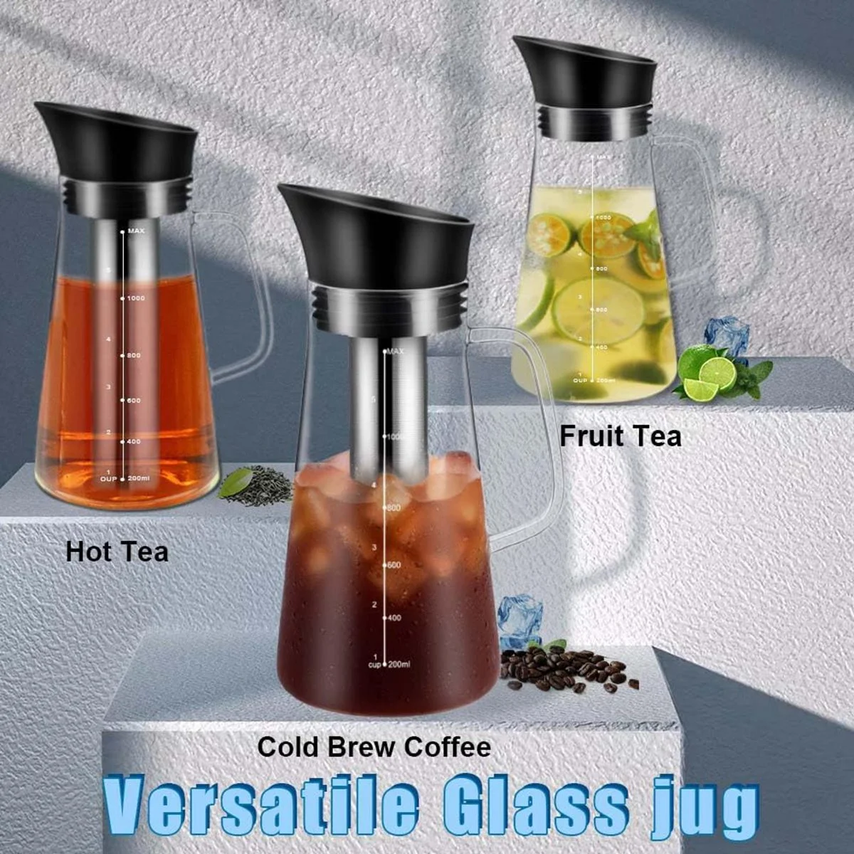 Cold Brew Coffee Maker, Iced Coffee Maker Machine, Cold Brew Tea Pitcher Durable Glass and Airtight Lid Coffee Pot 1.2L