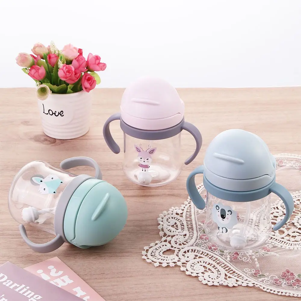 

With Straws Anti-choke Water Leak Proof With Handle Children Water Cups Cartoon Feeding Bottles Learning Drinking Cup Plastic