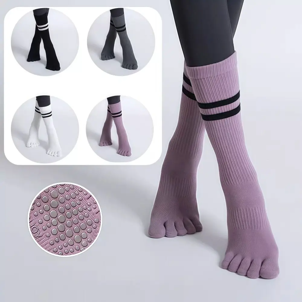 

Носки для пилатеса со средней трубкой и пятью пальцами, дышащие нескользящие носки для фитнеса и йоги, утепленные хлопковые спортивные носки для балета и танцев