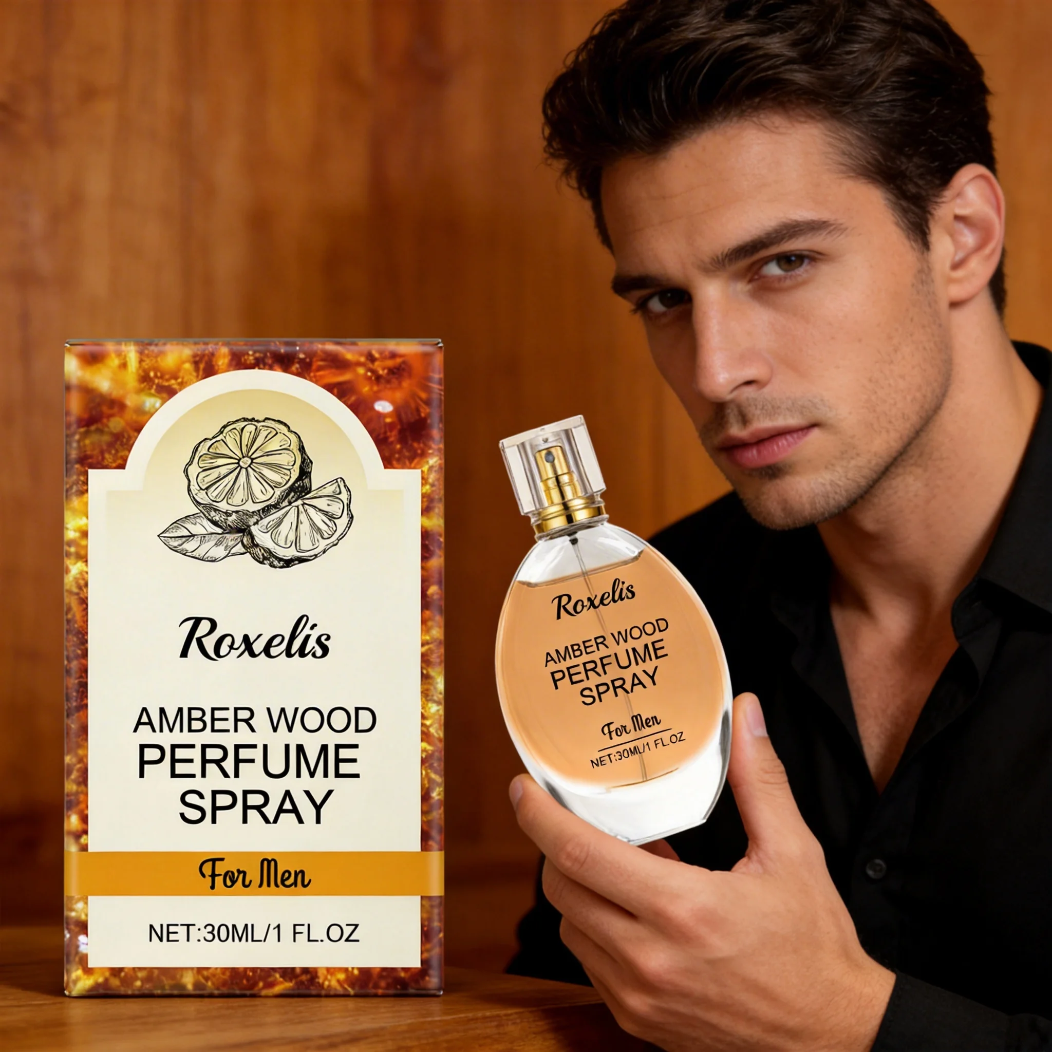 

ROXELIS 30 ML Amber Wood Perfume Spray Lasting Elegant Amber Base Fragrance Charming Scent Portable For Dating Working Daily Use