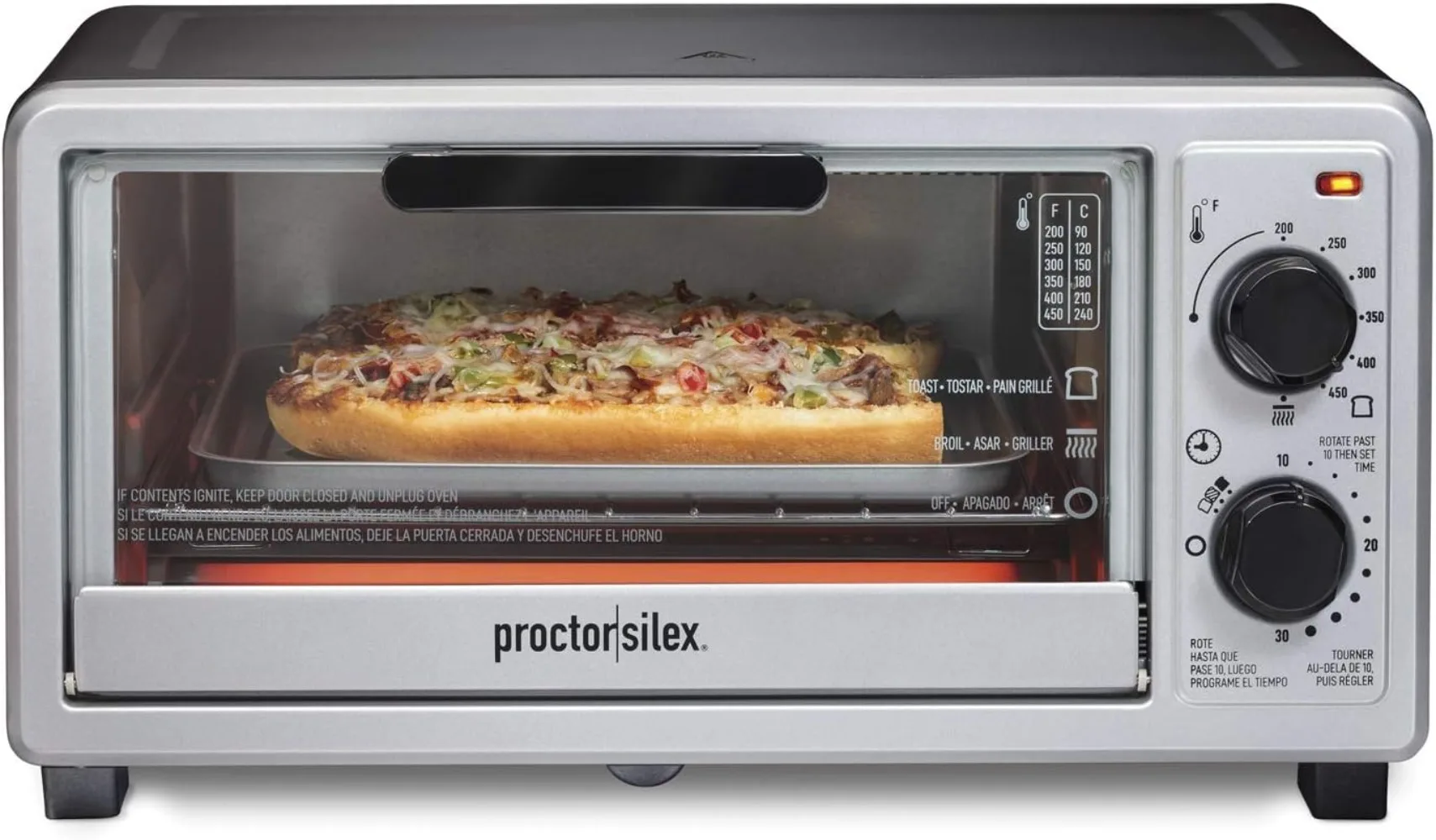 

4-slice Countertop Oven, Multifunction, 1100 Watt, 30-minute Timer and Automatic Shutoff, Includes Baking Tray and Grill