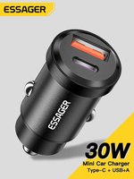 Essager 30W 5A QC PD 3.0 SCP USB Car Charger Quick Charge4.0 USB Type C Car Fast Charging For iPhone 12 13 Huawei Samsung Xiaomi