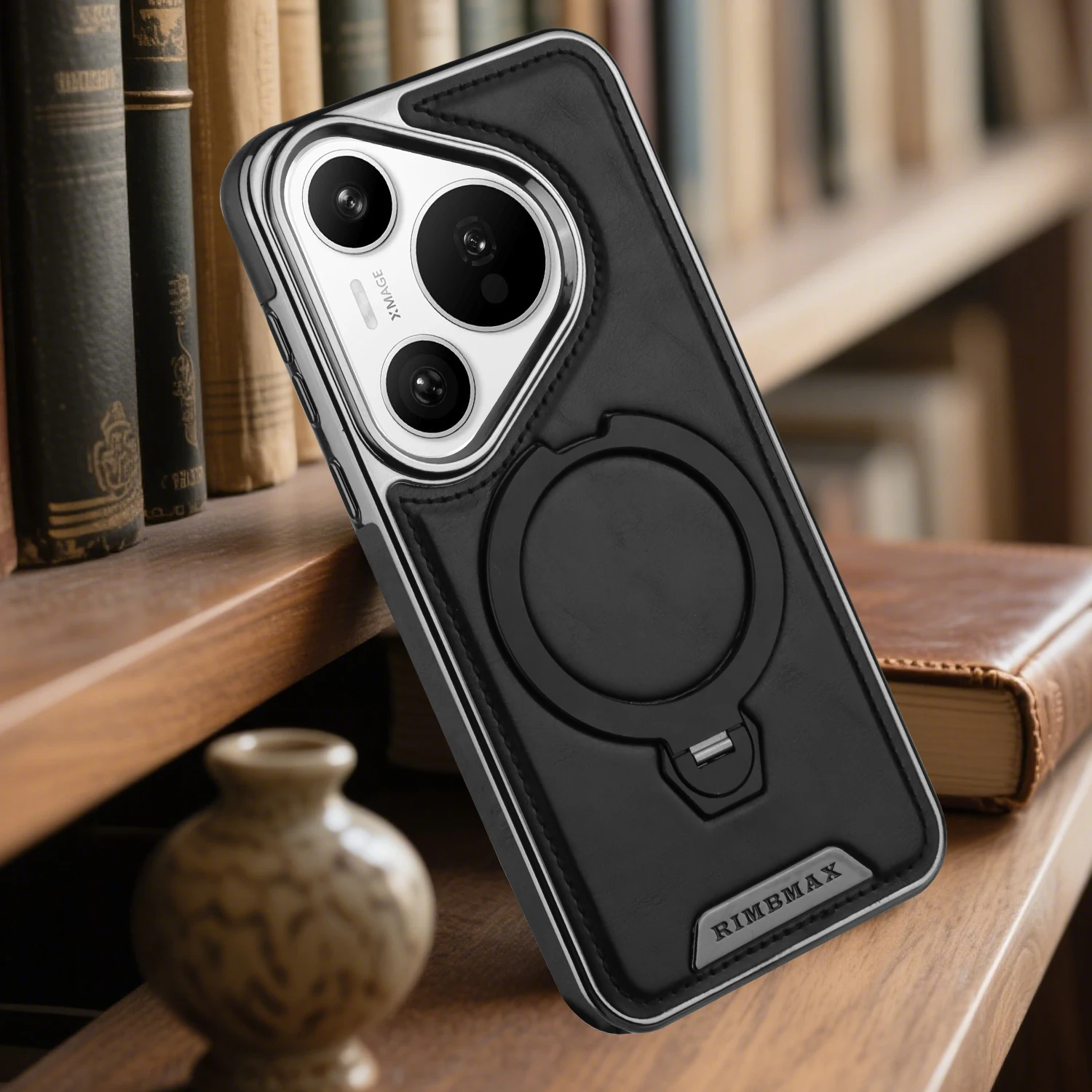 

Case For Huawei Pura 70 P60 Pro Plus Magsafe Embossed Leather Edge Covered 360° Rotation Metal Bracket Electroplate Cover Shell