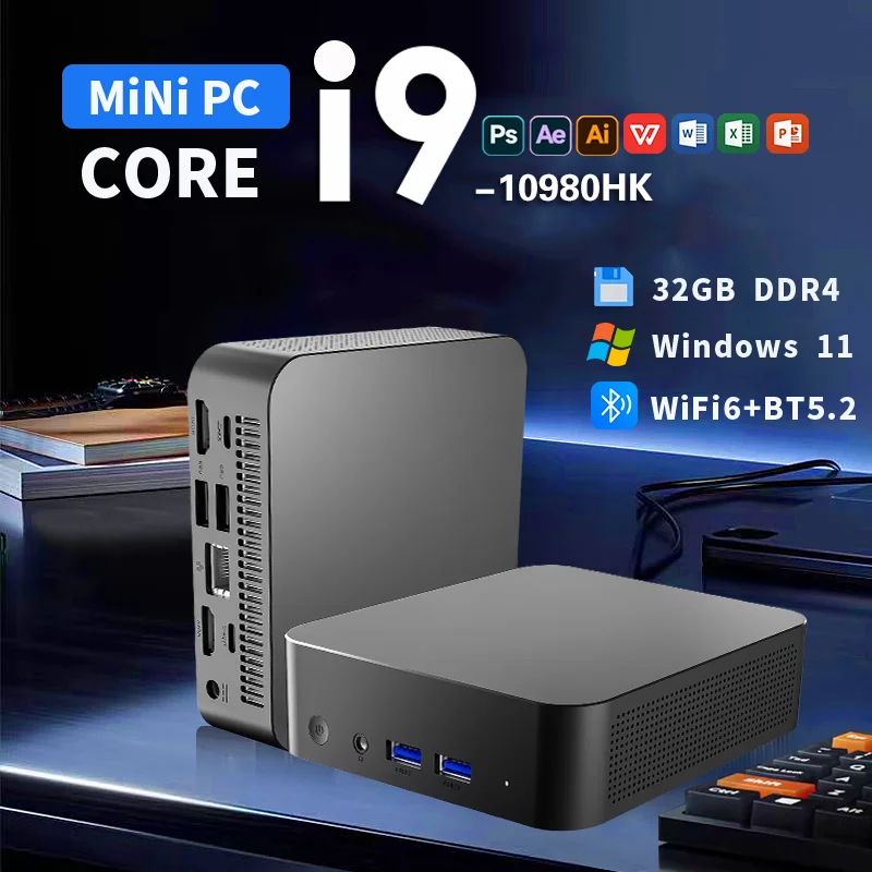 

2026 NEW Core i9-10980HK Portable Mini PC Computer Windows 11 16GB/32GB DDR4 1/2TB SSD Gaming Computer WiFi 6 office Desktop