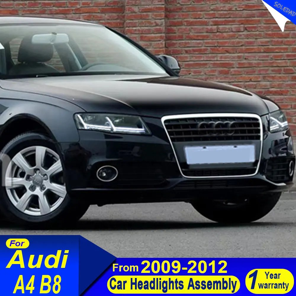 

Пара светодиодных фар в сборе для Audi A4 B8 2009-2012, фары со светодиодными DRL, динамические поворотные передние фары Plug and Play