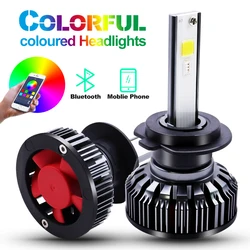 H4 H7 LED Car Headlight Bulbs COB RGB LED Headlight H1  H11 H13 880 9005 9006 9012 LED APP Bluetooth Control Multi-color 25W