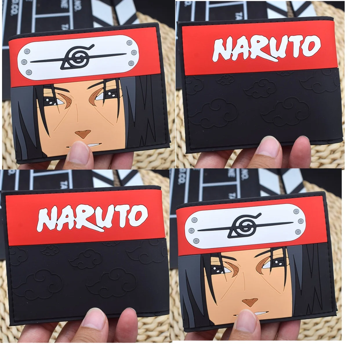 Cartera corta de cuero PU para hombre con diseño de Anime Naruto Shippuden Uchiha Itachi, monedero con tarjetero y bolsillo para monedas, accesorio de anime