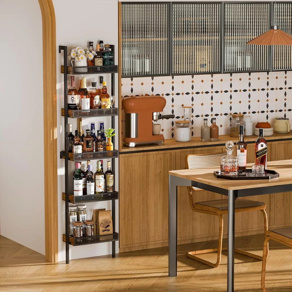 Rak Anggur Berdiri 5 Tingkat: Rak Anggur 50 Botol Rak Dinding dengan Pagar, Rak Pajangan Tempat Botol Anggur