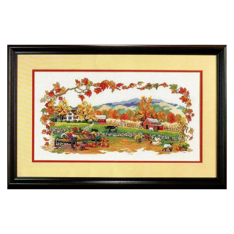 Amishop Gold Collection Lovely Counted Cross Stitch Kit Autumn On The Farm Village Farm Work Sheep Bucilla 41793