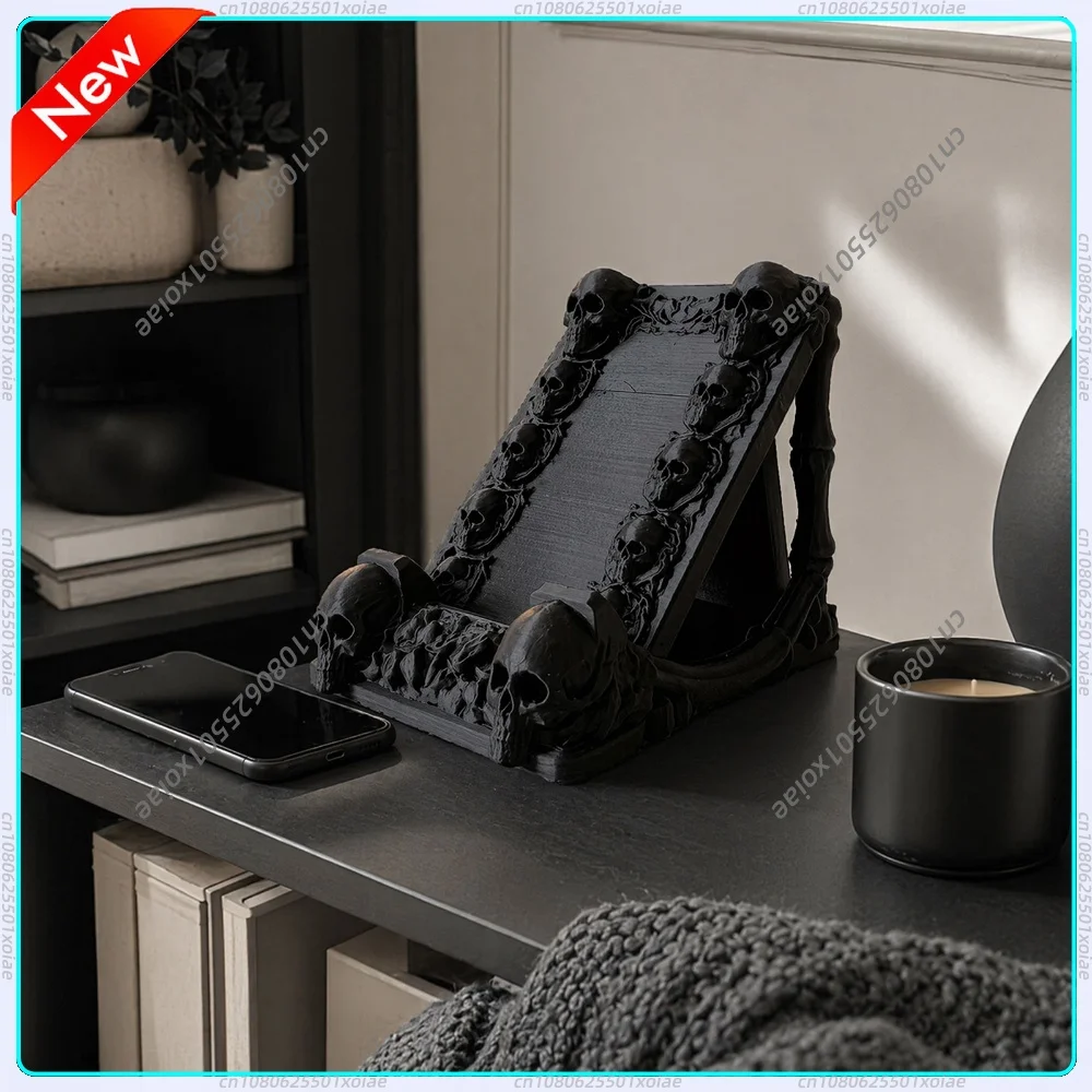Skeleton Head Cell Phone Stand Multi-Purpose Dark-Style Phone Dock Creative Gothic Desktop Ornament for Smart Phones