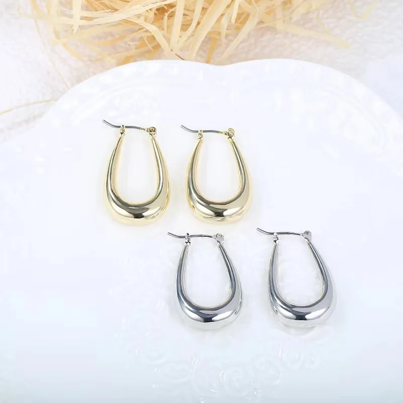 أقراط كلاسيكية على شكل قطرة هندسية ، حلقة دائرية سميكة متعددة الاستخدامات ، رياح معدنية باردة