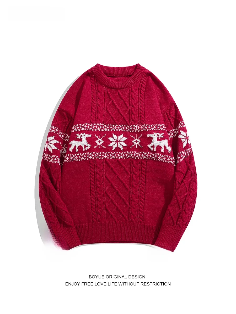 

Boyue Cisas New Year Couple's All-Match Warm Lazy Knitted Sweater Loose Fit Casual Sle Polyester Fiber Winter Long S...