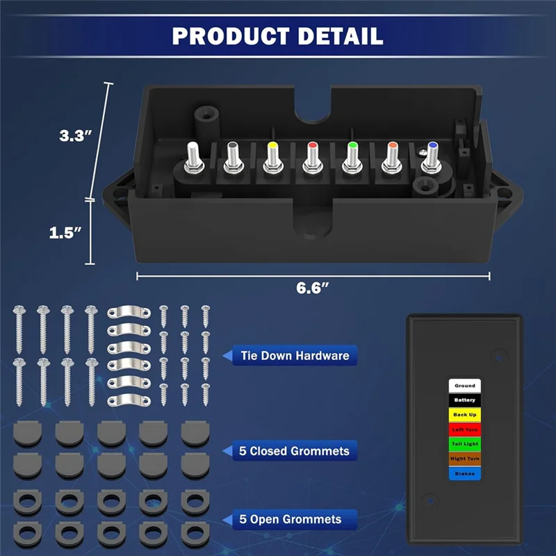 ABKO-Weatherproof 7 Pin Trailer Wiring Box 2 Pieces 7 Way Trailer Junction Box 7 Color-Coded Electric Wire Connection Unit