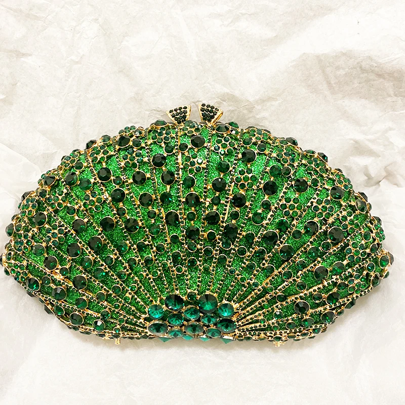 Gold Metal Green Diamond Clutch Bag Fashion Women Crystal Clutches Bags And Prom Purses Small Luxury Wedding Bridal Handbags