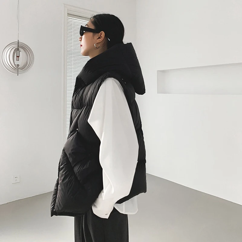 الراقية 90 بطة بيضاء أسفل مقنعين أسفل سترة المرأة 2025 الخريف والشتاء موضة جيب كبير