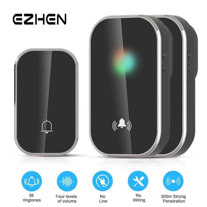 EZHEN Smart Wireless Doorbell Home Welcome Door Bell 300M/984FT 38 Songs Melodies Distinction Doorbell Chime US EU Plug Optional