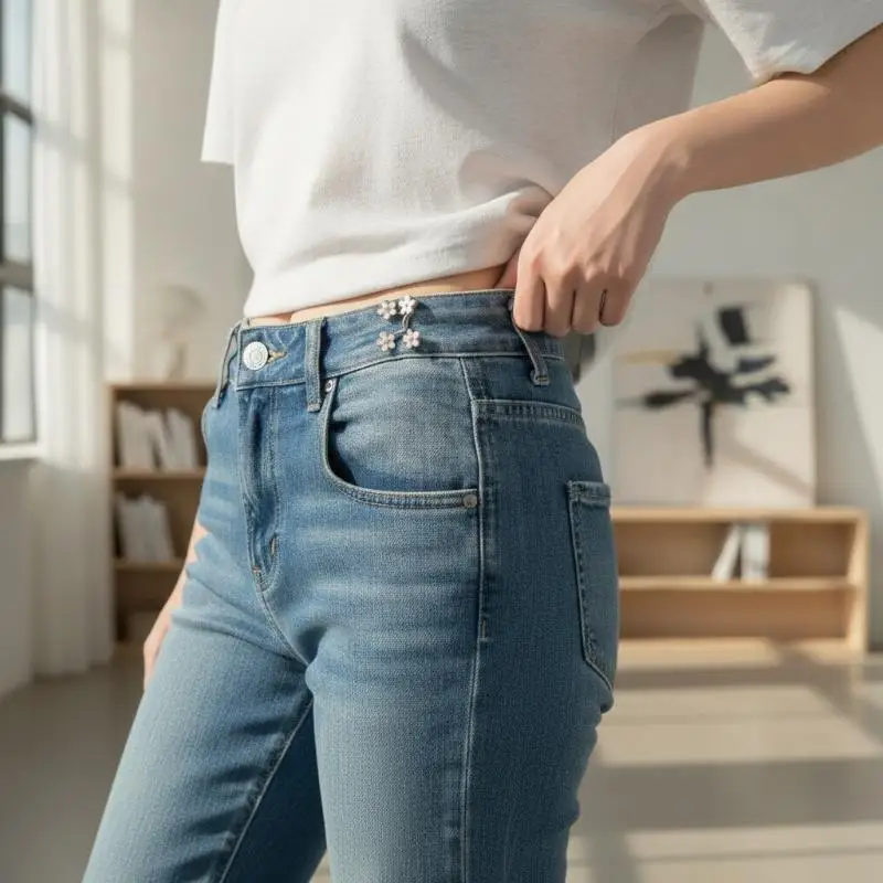 No Sewing Flower Waist Tightener Buttons Detachable Adjustable Pant Waist Buckle Clips for Loose Trousers Skirts Dress